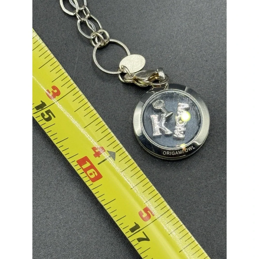 Origami Owl Floating Living Locket Necklace Silver Mom Letter K Wine Glass 15